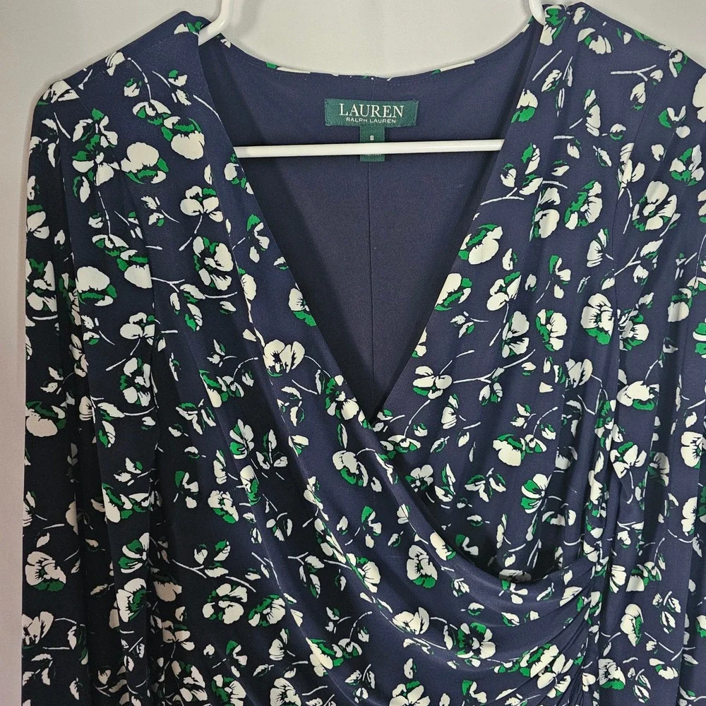 Lauren Ralph Lauren Women's Floral‎ Print Long Sleeve Navy Blue Dress Size 8